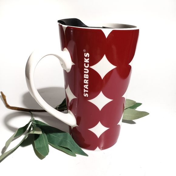 Starbucks Other - Starbucks Big Dot Coffee Mug with Lid Red White Tall 14oz Cup